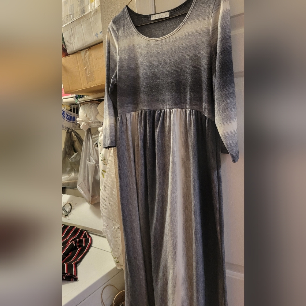 Chris & Carol White, Gray Long Sleeve Maxi Dress